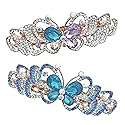 Rhinestone Crystal Barrettes - Set of 2 - Jeweled Butterfly Hair Clips - 1 with Blue Crystals and 1 with Mulit-Colored Crystals - Rose Gold Tone Metal Beauty & Personal Care BANBERRY DESIGNS