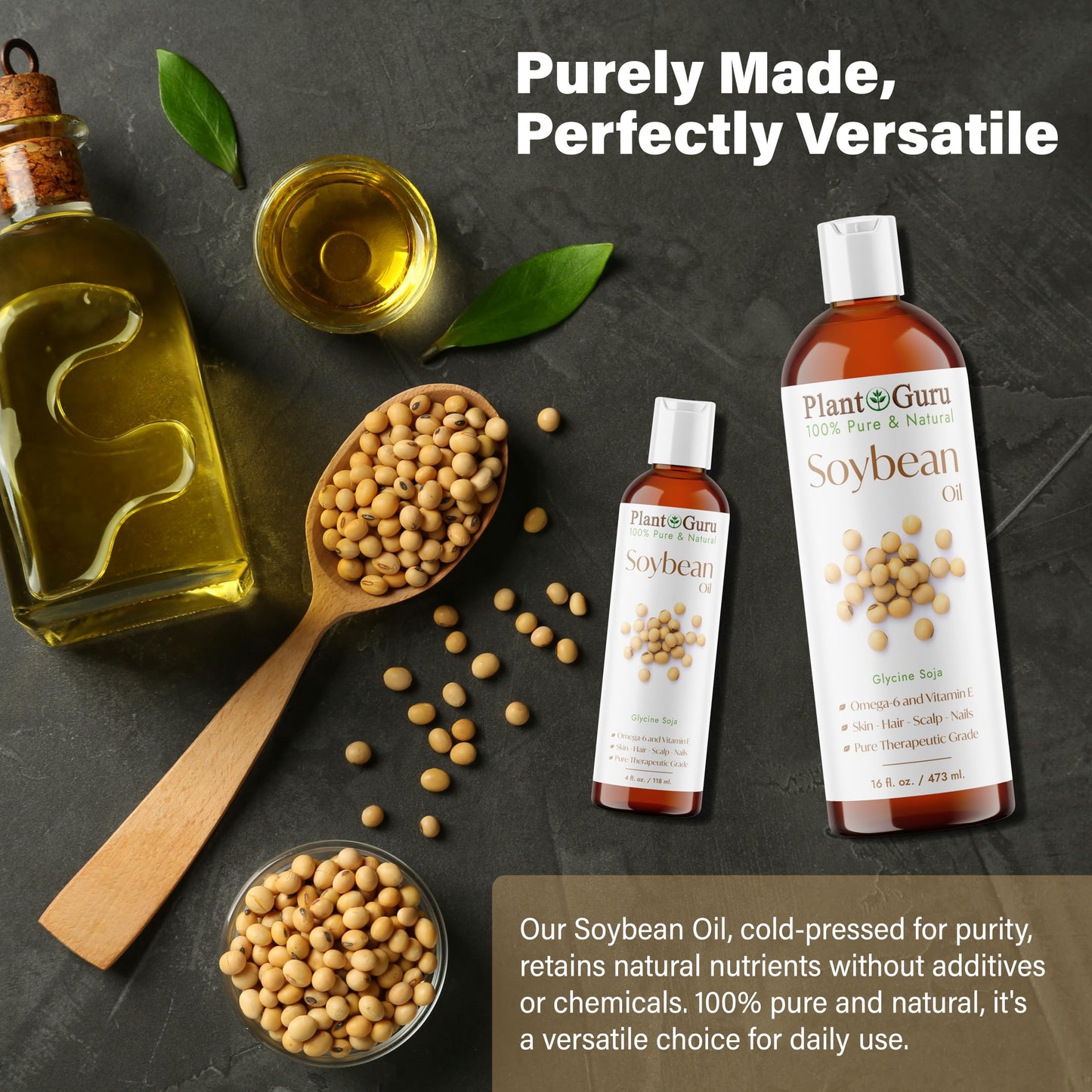 Soybean Oil 4 fl. oz. - Cold Pressed, 100% Pure & Natural Carrier for Skin, Face, Body, Hair & Cooking. Great for DIY Creams, Lotions, and Lip Balms. Beauty & Personal Care Plant Guru