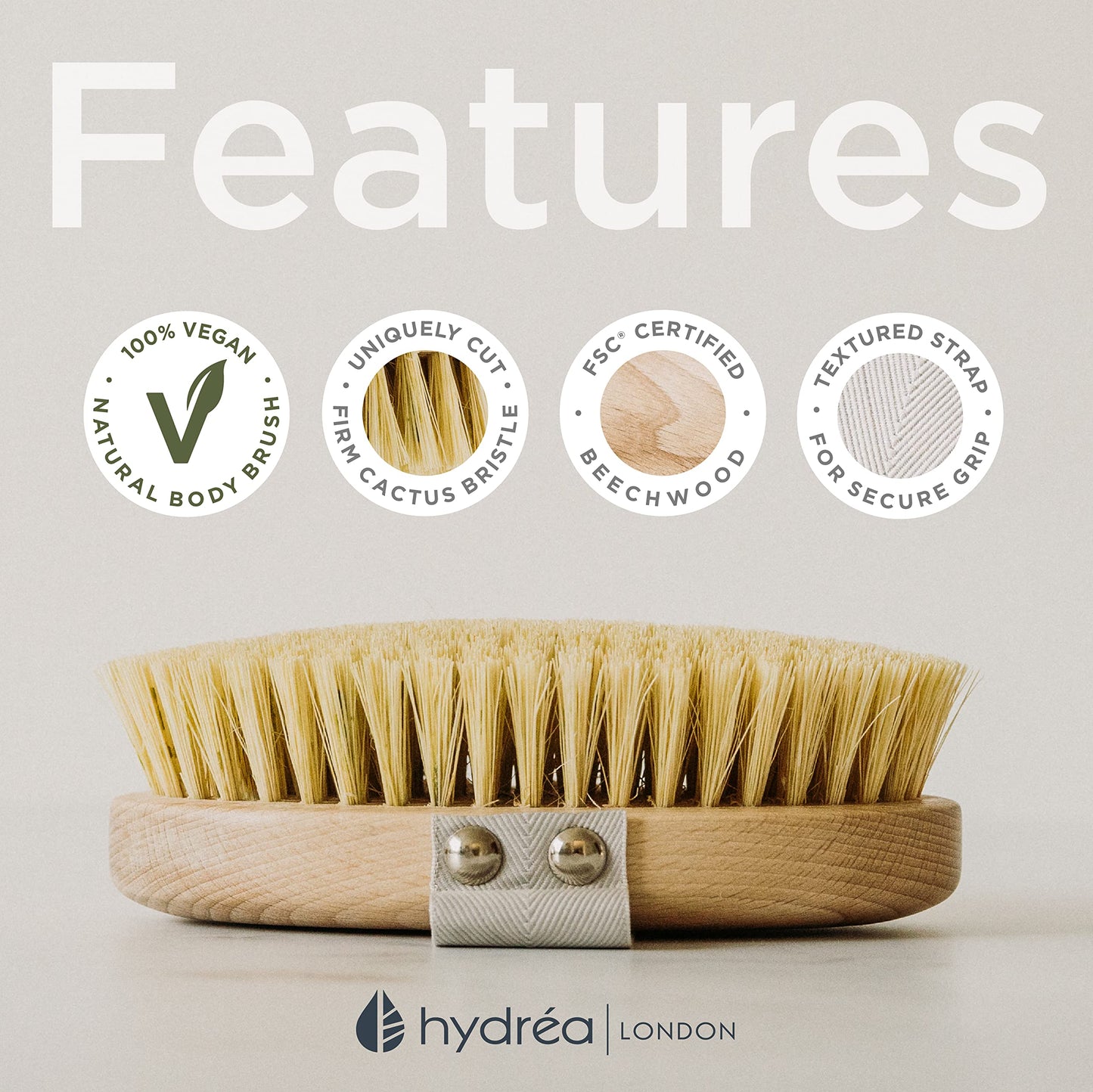Hydrea London Dry Brushing Body Brush with Cactus Bristle - Cellulite Remover, Vegan Best Dry Brush for Flawless Skin, Helps Improve Lymphatic Beauty and Personal Care Hydrea London