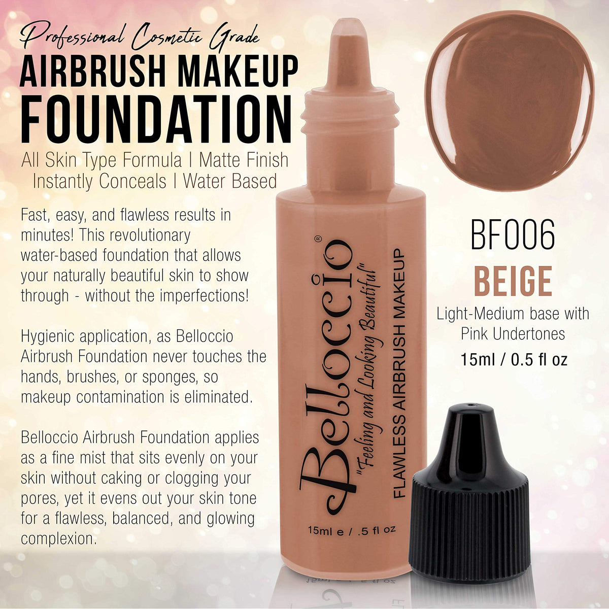 Belloccio's Professional Cosmetic Airbrush Makeup Foundation 1/2oz Bottle: Beige- Light-medium Pink Undertones Beauty & Personal Care Belloccio