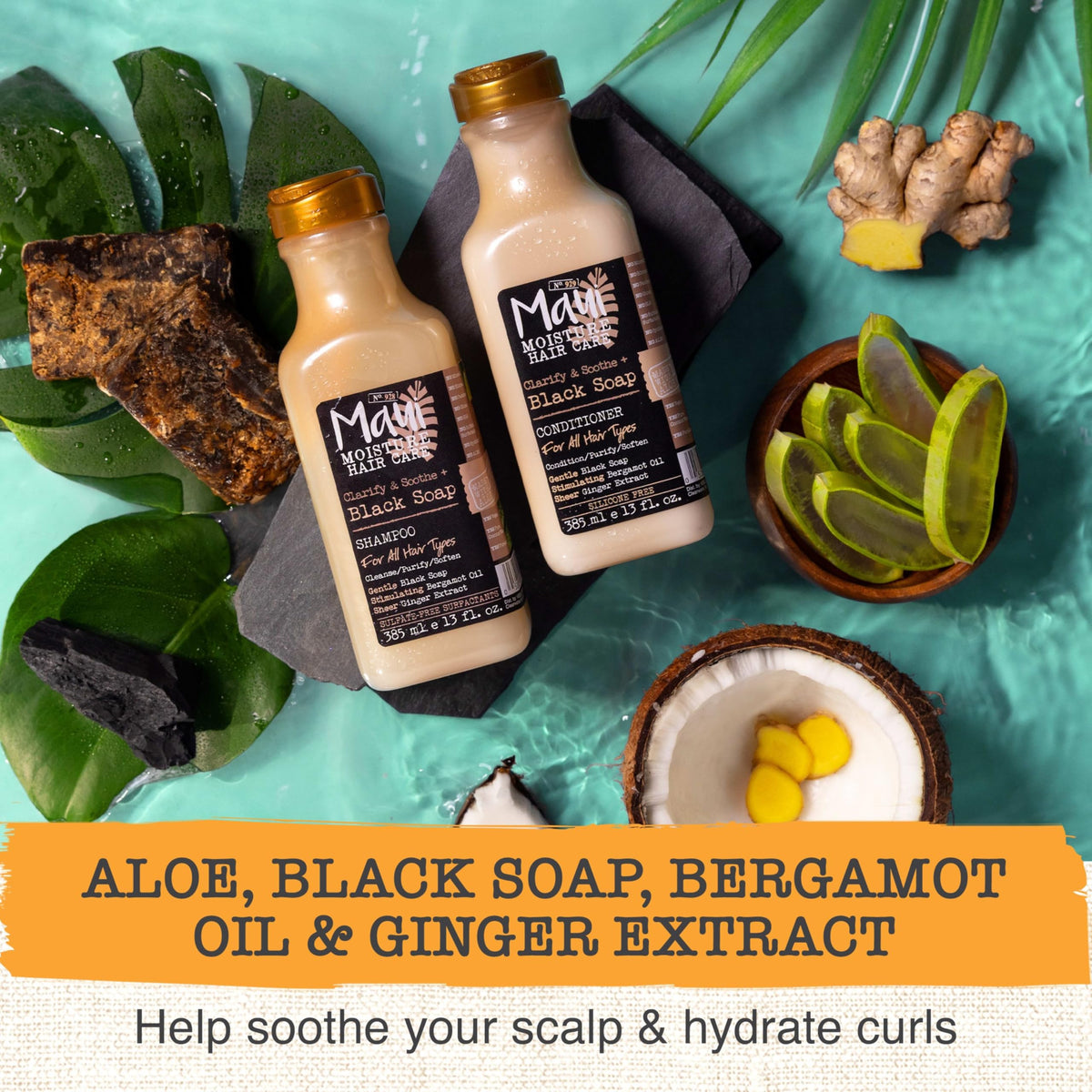 Maui Clarify & Soothe + Black Soap Shampoo, Hydrating, 13 fl oz
