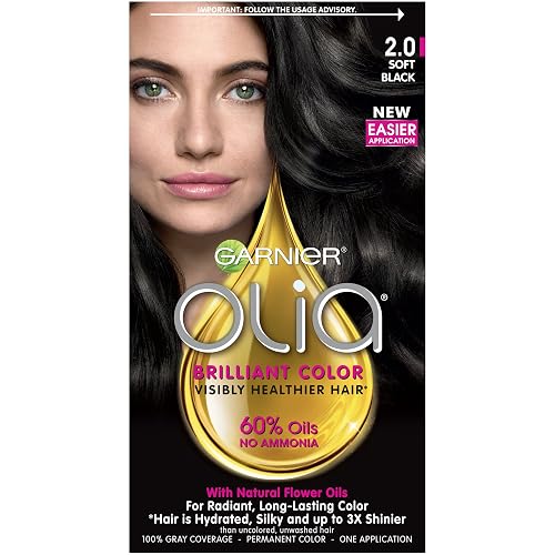 Garnier Olia Ammonia Free Permanent Hair Color, 100% Gray Coverage (Packaging May Vary), 2.0 Soft Black Hair Dye, Pack of 1 Beauty & Personal Care Garnier