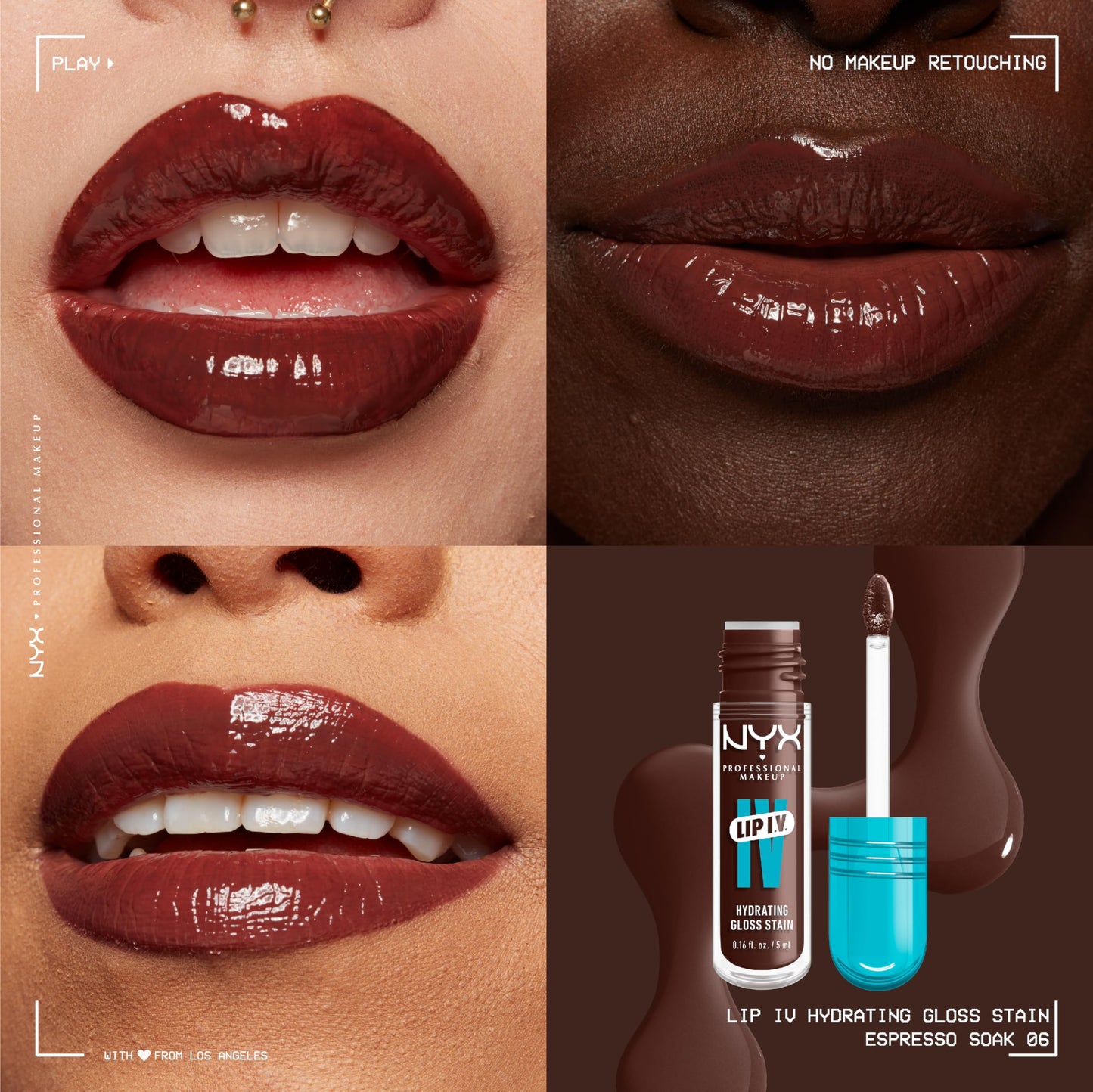 NYX PROFESSIONAL MAKEUP Lip IV Hydrating Glossy Lip Stain with 12HR Hydration - Espresso Soak (Brown) Beauty & Personal Care NYX PROFESSIONAL MAKEUP