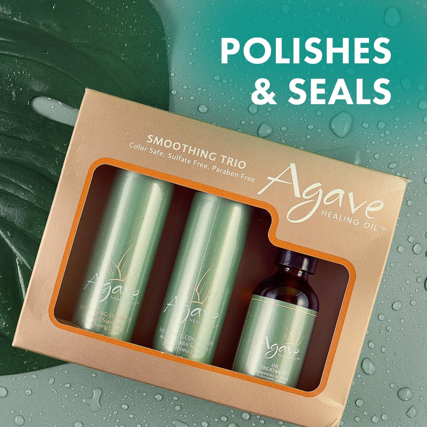 Agave Smoothing Haircare Trio with Shampoo, Conditioner & Healing Oil Treatment Hydrating & Frizz Control 3 fl oz/2 fl oz Beauty & Personal Care Agave Healing Oil