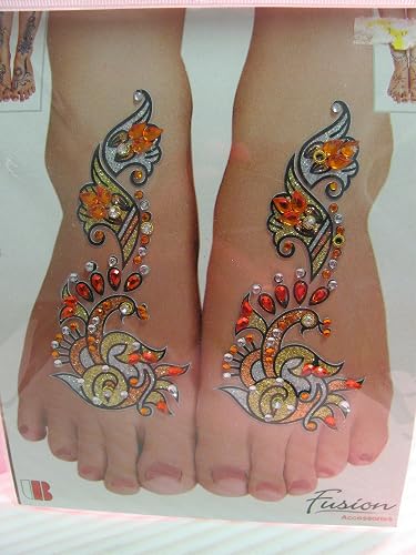 Indian Fashion Art Bollywood Feet Tattoo Sparkling Rhinestone Stick-On Reuseable Bindi (Gold) Beauty & Personal Care Padma Craft