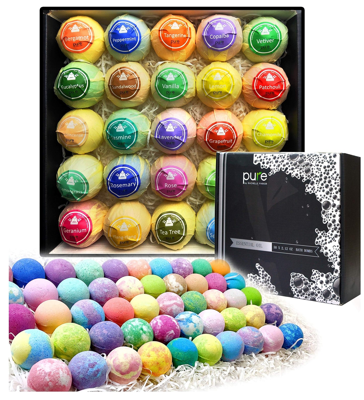 Natural Bath Bombs Gift Set for Women and Men. 50 Essential Oil Bath Bombs with Organic & Moisturizing Pure Goodness. Beauty & Personal Care Rachelle Parker
