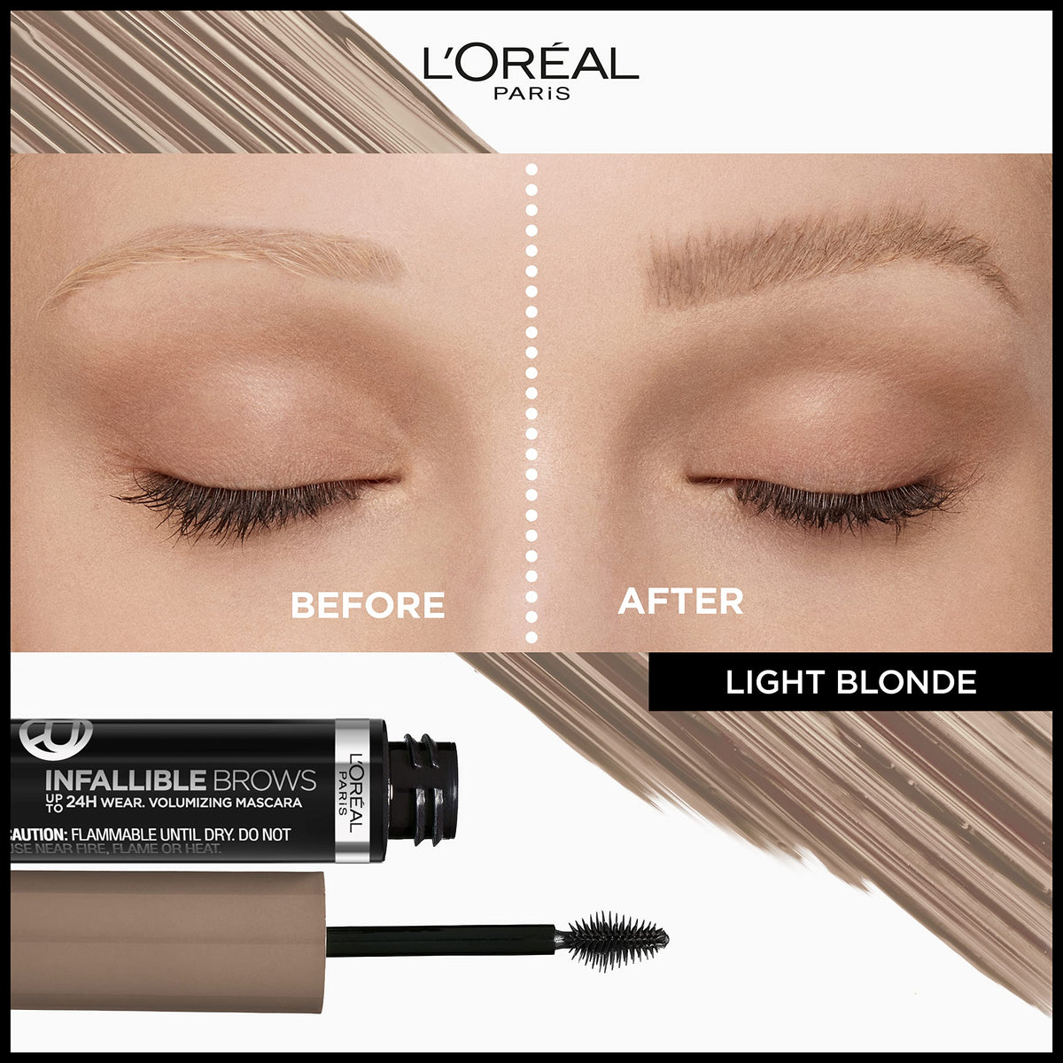 L'Oreal Paris Infallible Volumizing 24H Wear Brow Mascara, Long Lasting Eyebrow Makeup for 2X Fuller Eyebrows, 8.0 Light Blonde, 0.13 Fl Oz