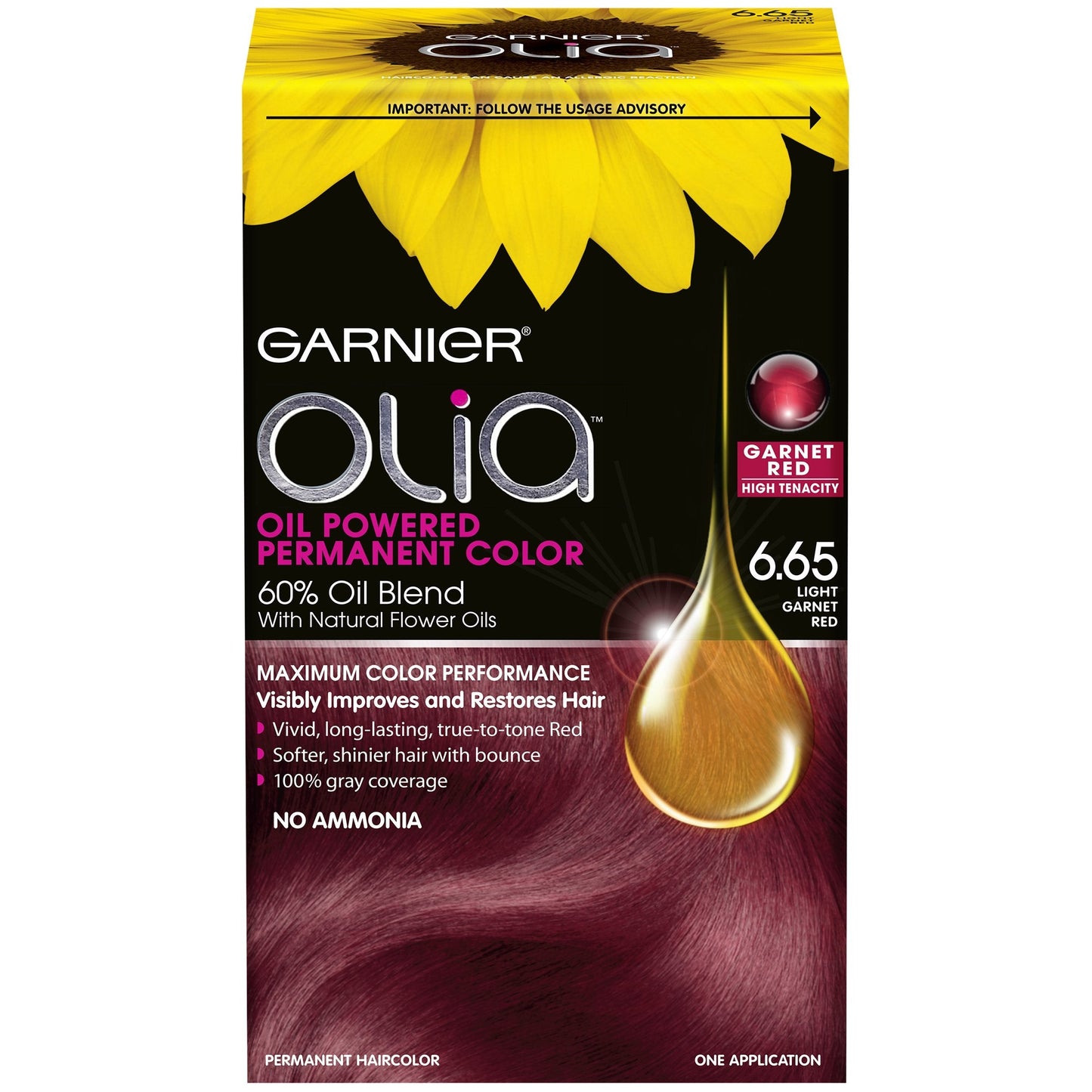 Garnier Olia Oil Powered Permanent Hair Color, 6.65 Light Garnet Red Beauty & Personal Care Garnier
