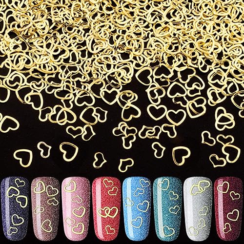 PAGOW 1000pcs 3D Gold Heart Nail Art Metal Charm Kit Love Small Metallic DIY Studs Sequins Valentine Decoration Spring Summer Accessories Gift Beauty & Personal Care PAGOW