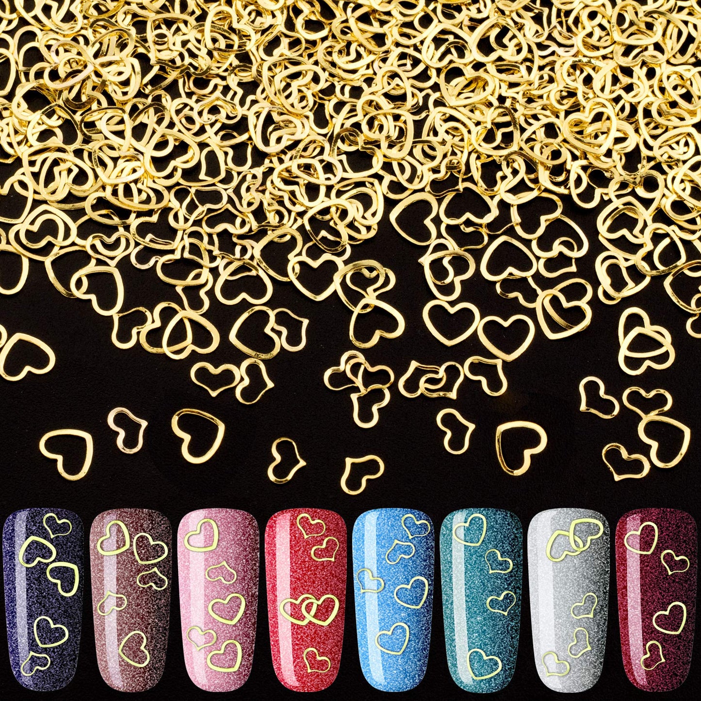 PAGOW 1000pcs 3D Gold Heart Nail Art Metal Charm Kit Love Small Metallic DIY Studs Sequins Valentine Decoration Spring Summer Accessories Gift Beauty & Personal Care PAGOW