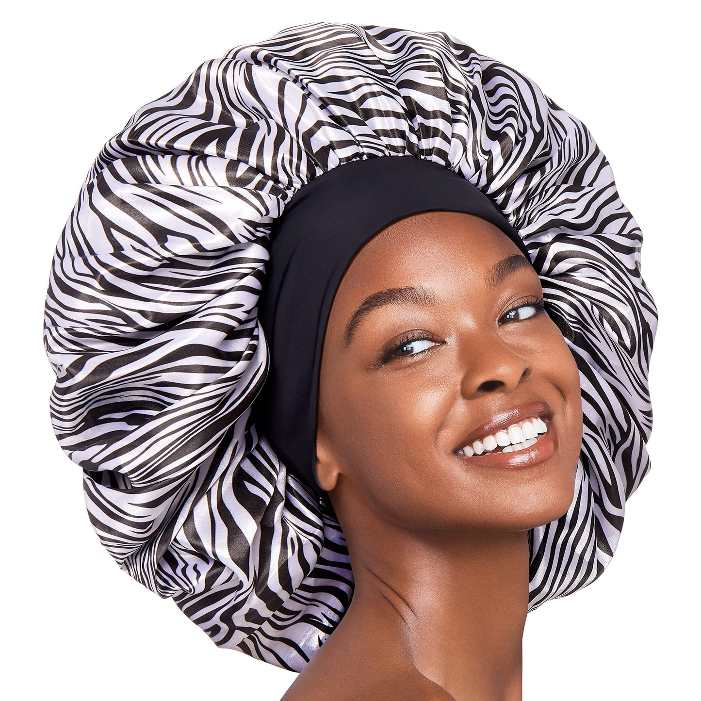 Red by Kiss Reversible Silky Satin Hair Cap Hair Bonnet with Wide Edge Double Wear Cap, Super Jumbo (Zebra) Beauty and Personal Care Red by Kiss