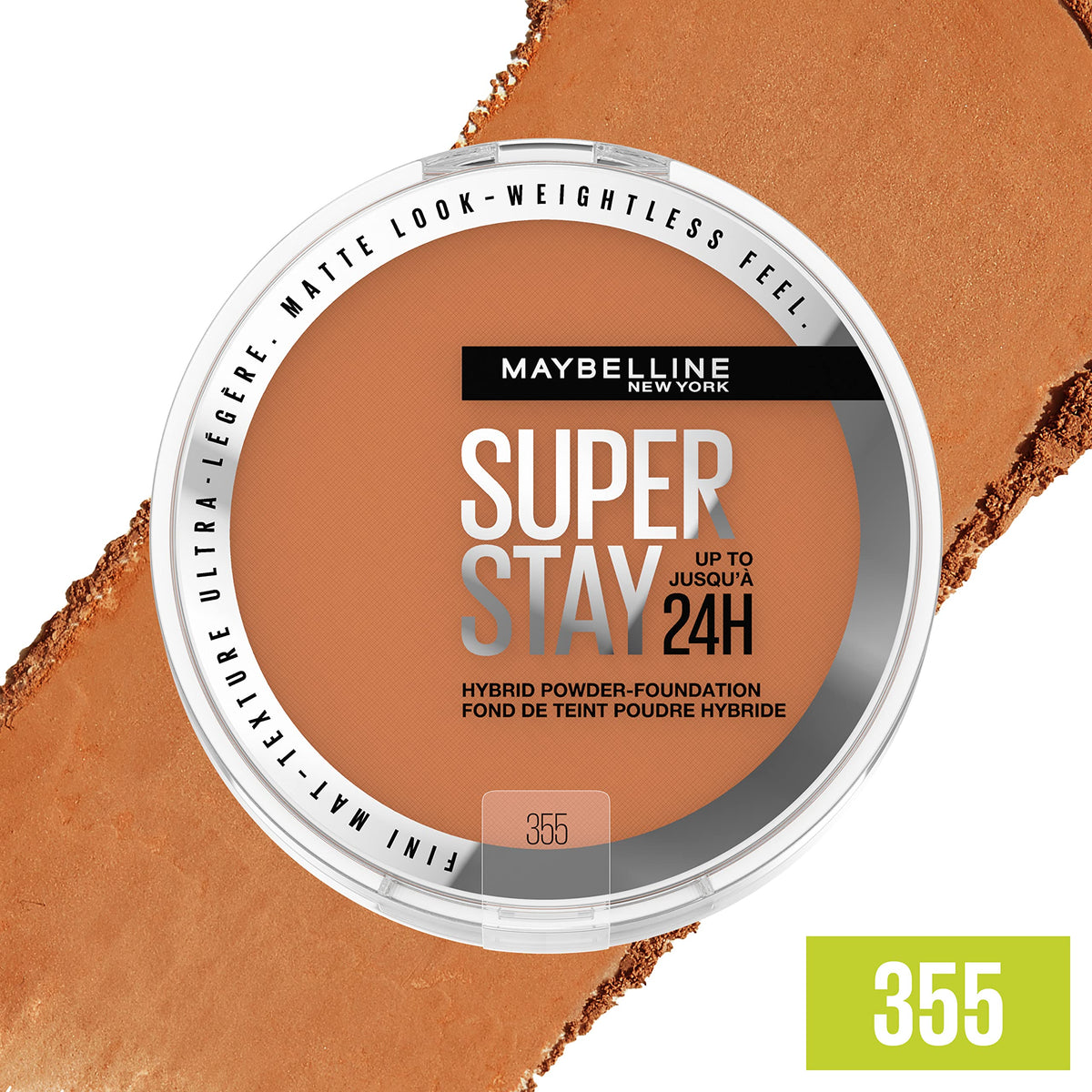 Maybelline Super Stay Up to 24HR Hybrid Powder-Foundation, Medium-to-Full Coverage Makeup, Matte Finish, 355, 1 Count Beauty & Personal Care MAYBELLINE