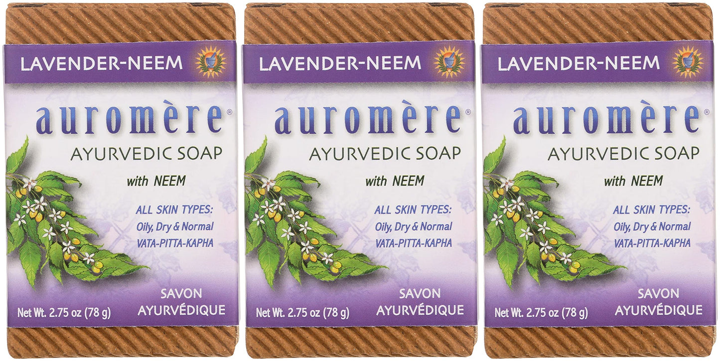 Auromere Ayurvedic Bar Soap, Lavender Neem - Eco Friendly, Handmade, Vegan, Cruelty Free, Natural, Non GMO (2.75 oz), 3 pack Beauty & Personal Care Auromere