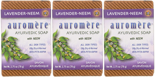 Auromere Ayurvedic Bar Soap, Lavender Neem - Eco Friendly, Handmade, Vegan, Cruelty Free, Natural, Non GMO (2.75 oz), 3 pack Beauty & Personal Care Auromere