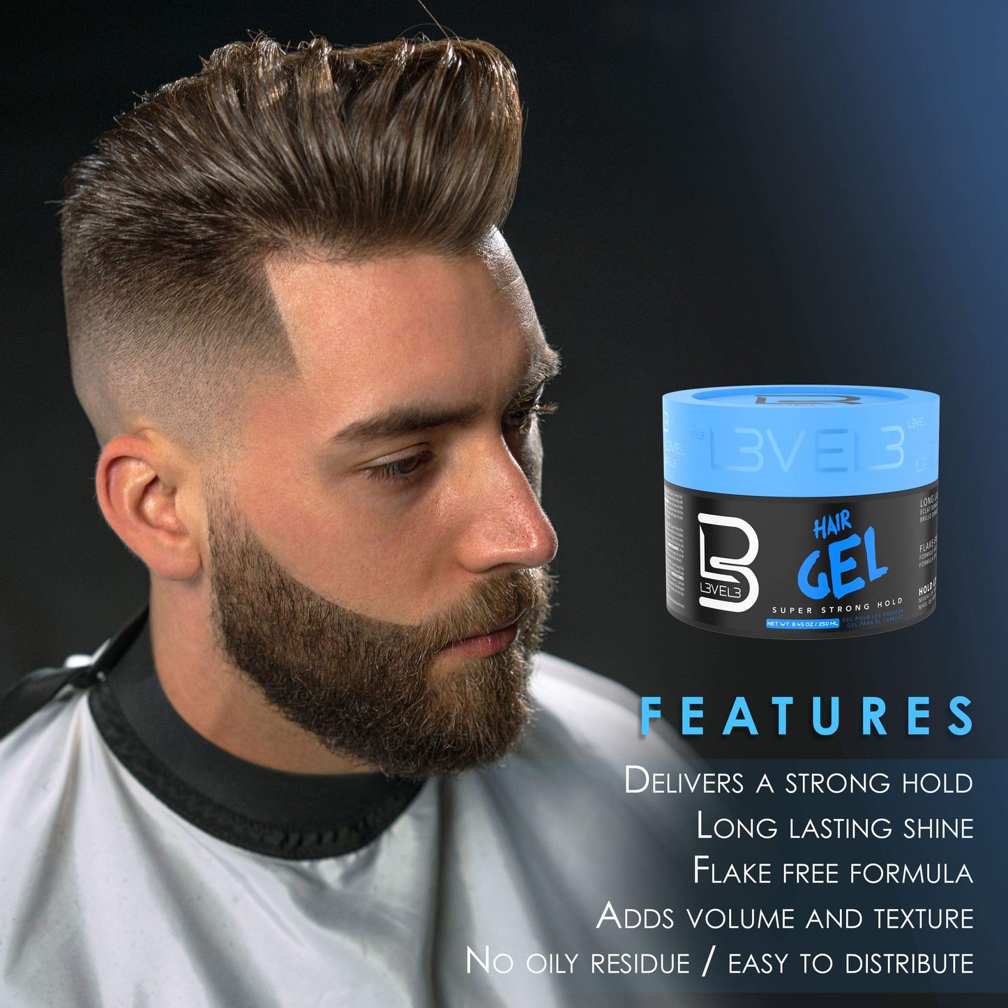 L3 Level 3 Hair Gel - Super Strong Hold - Flake Free - Long Lasting Shine For Men and Women - Level Three Gel - Add Volume and Texture - 500ml Bundle Beauty & Personal Care L3