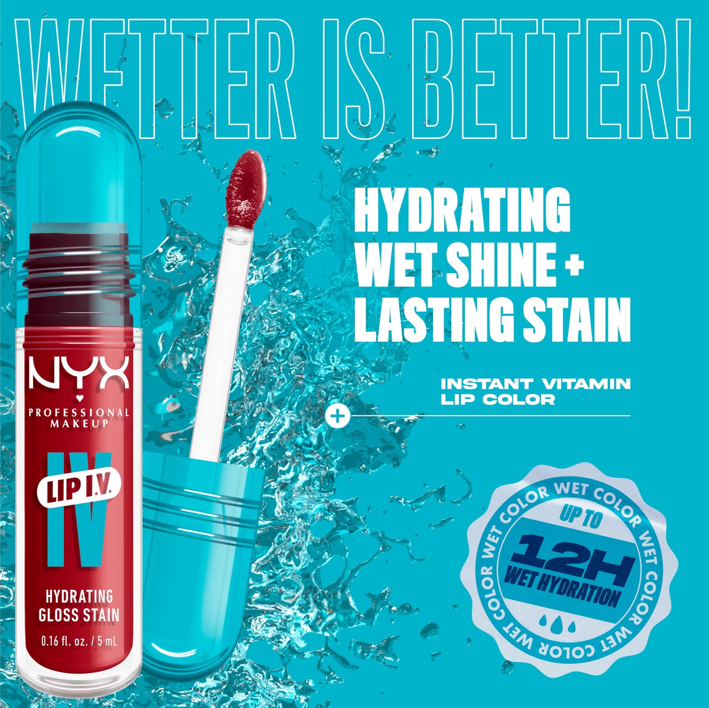 NYX PROFESSIONAL MAKEUP Lip IV Hydrating Glossy Lip Stain with 12HR Hydration - Berry Thirsty (Red) Beauty & Personal Care NYX PROFESSIONAL MAKEUP