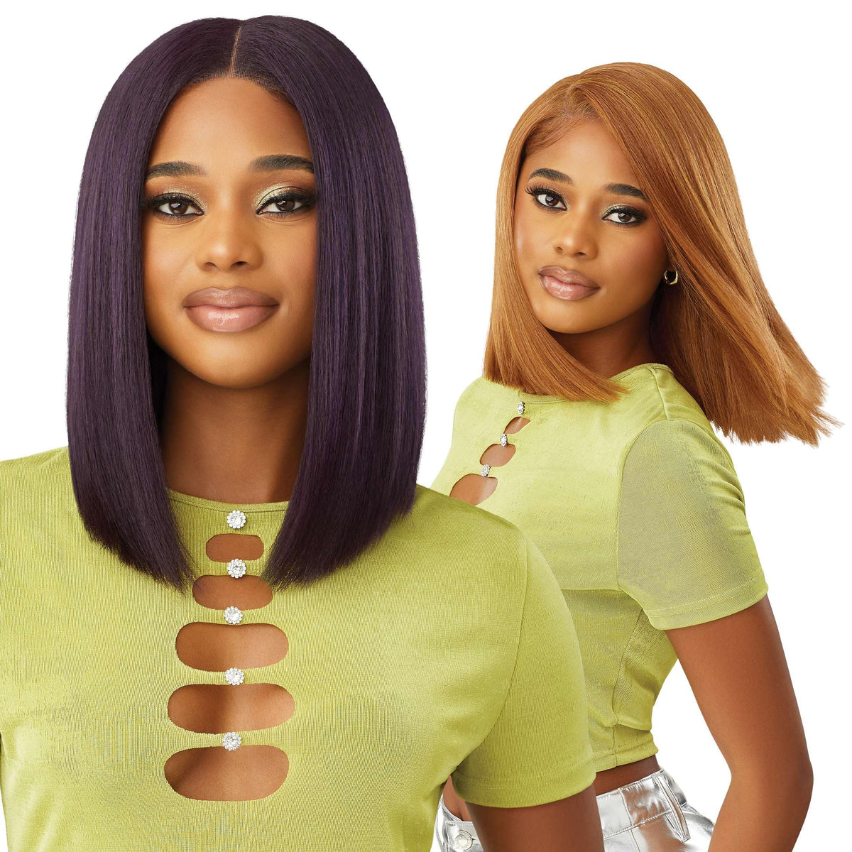 Outre 6X5 Pre-Cut Lace Closure Wig - Human Hair Blend - Yaki Straight Bob 14" (COCOA CARAMEL)