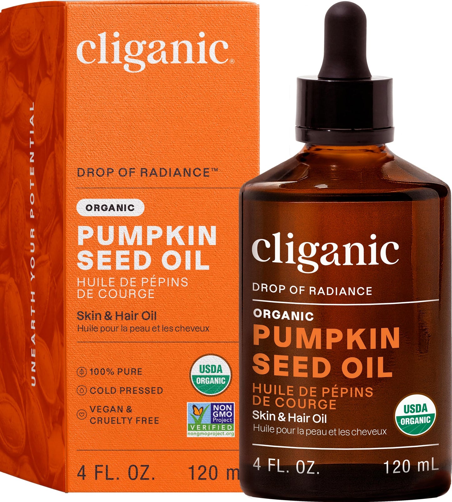 Cliganic Organic Cold Pressed Pumpkin Seed Oil, 100% Pure - For Hair & Face | Natural Unrefined Beauty and Personal Care Cliganic Default Title