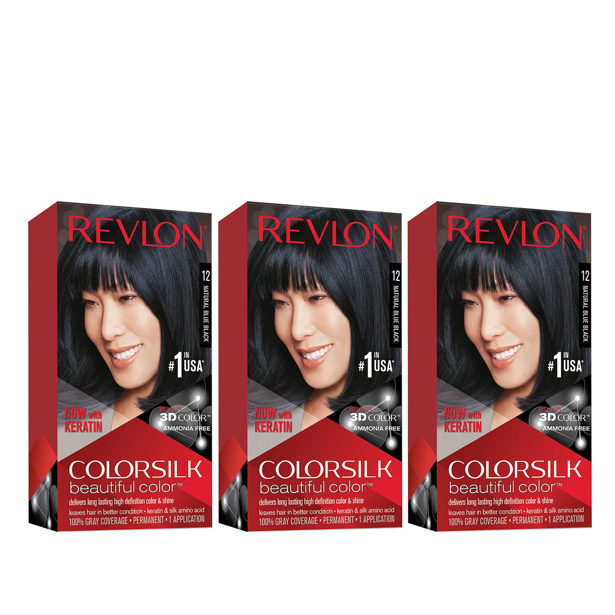 Revlon Permanent Hair Color, Permanent Hair Dye, Colorsilk with 100% Gray Coverage, Ammonia-Free, Keratin and Amino Acids, 12 Natural Blue Black, 4.4 Beauty & Personal Care REVLON