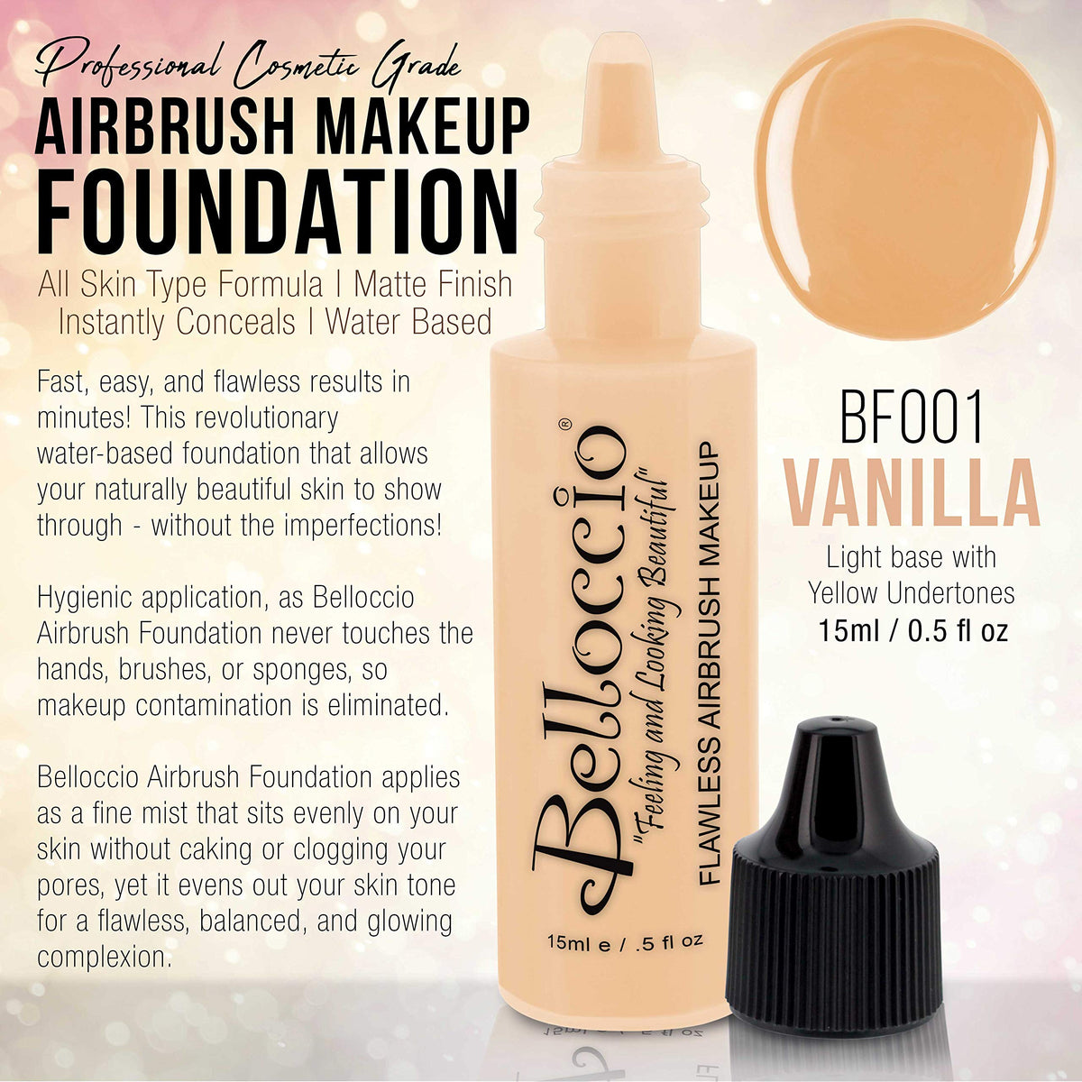 Belloccio's Professional Cosmetic Airbrush Makeup Foundation 1/2oz Bottle: Vanilla Beauty & Personal Care Belloccio