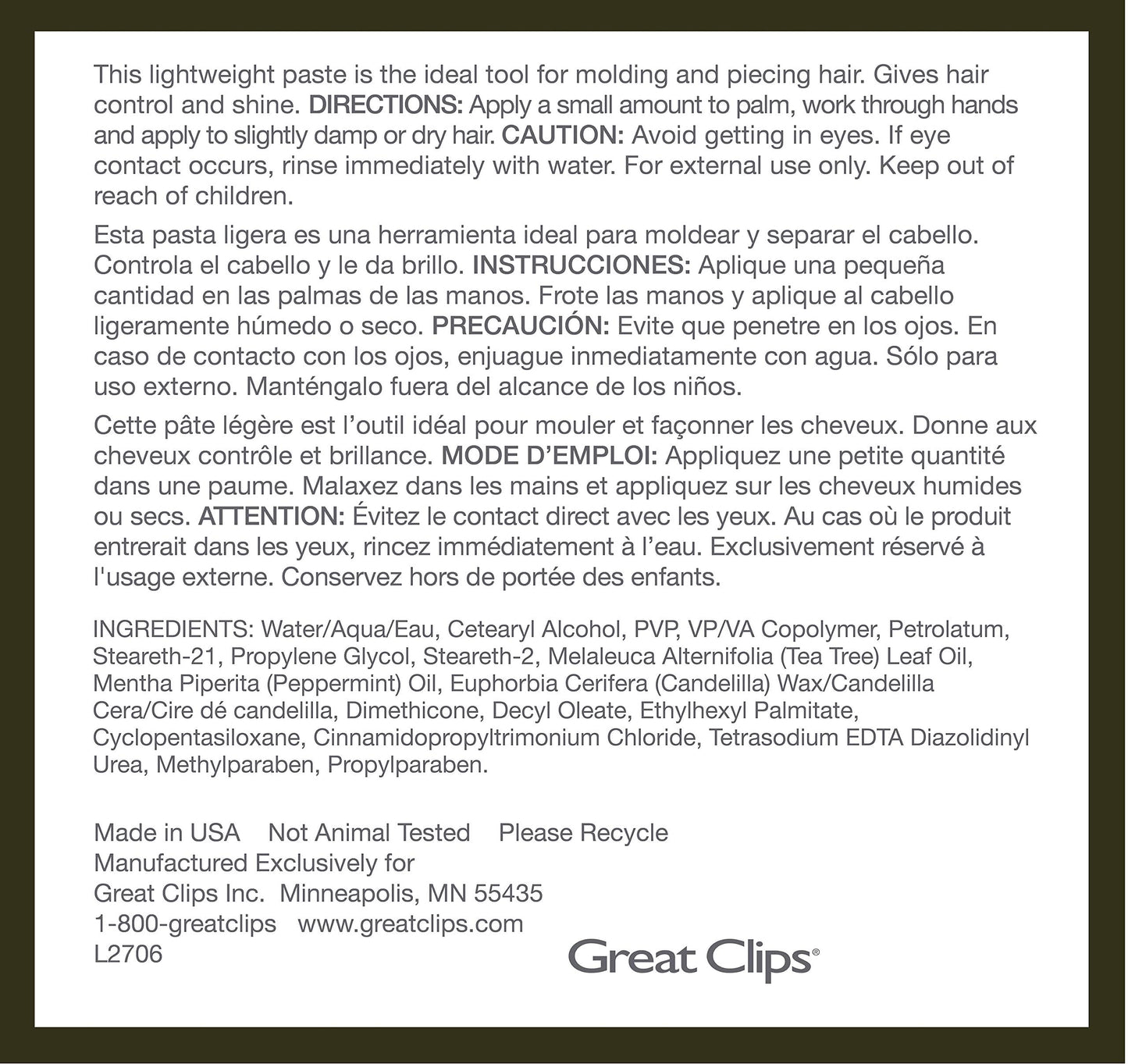 GREAT CLIPS Solutions Tea Tree Paste 3.4oz | Easy Pump | Peppermint Scent | Mold and Style Hair Beauty & Personal Care GREAT CLIPS
