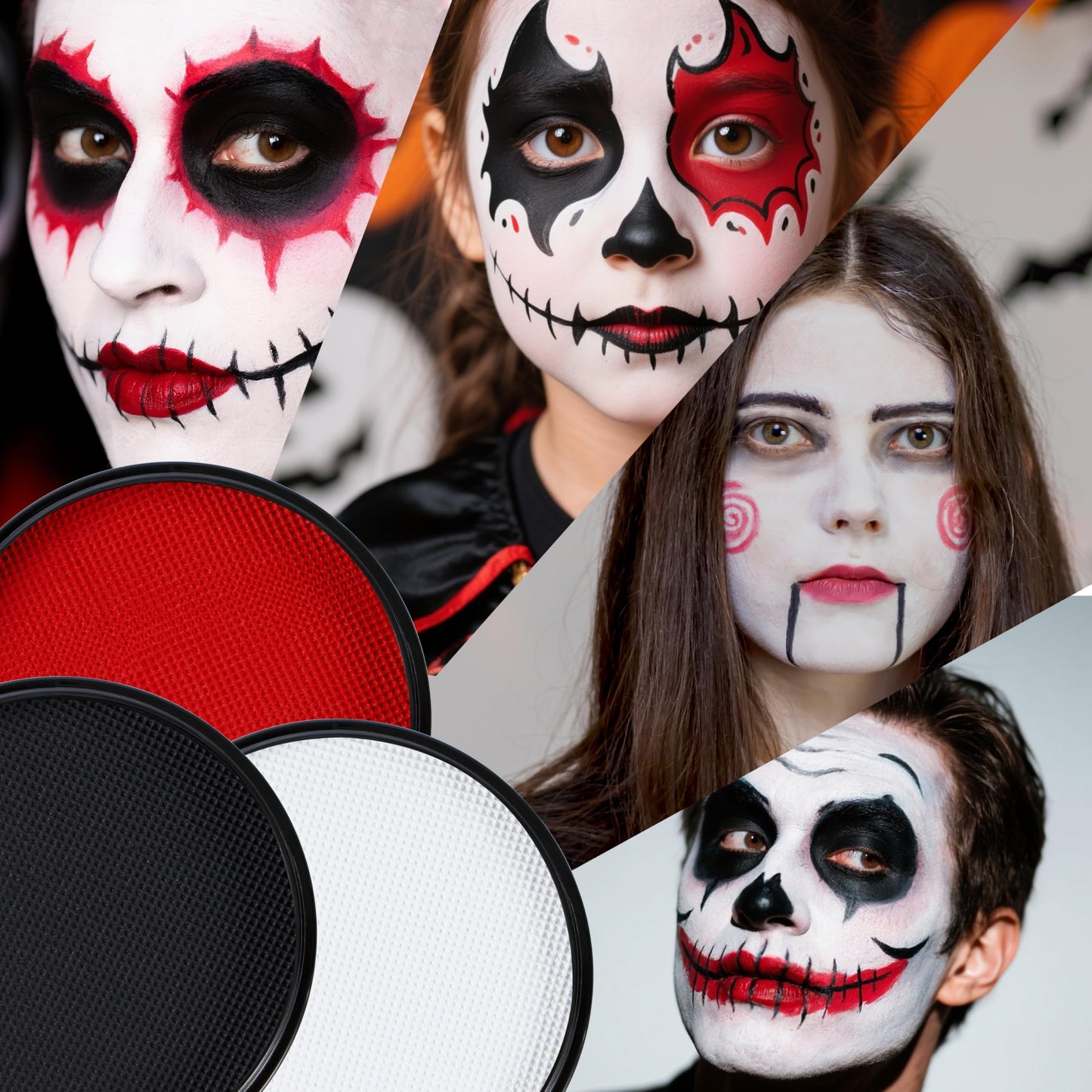 Spooktacular Creations 3PCS Halloween Makeup Face Body Paint Waterproof Foundation Cream Cake Tub, Halloween Party Cosplay Clown Sfx Costume Dress Up Beauty & Personal Care Spooktacular Creations