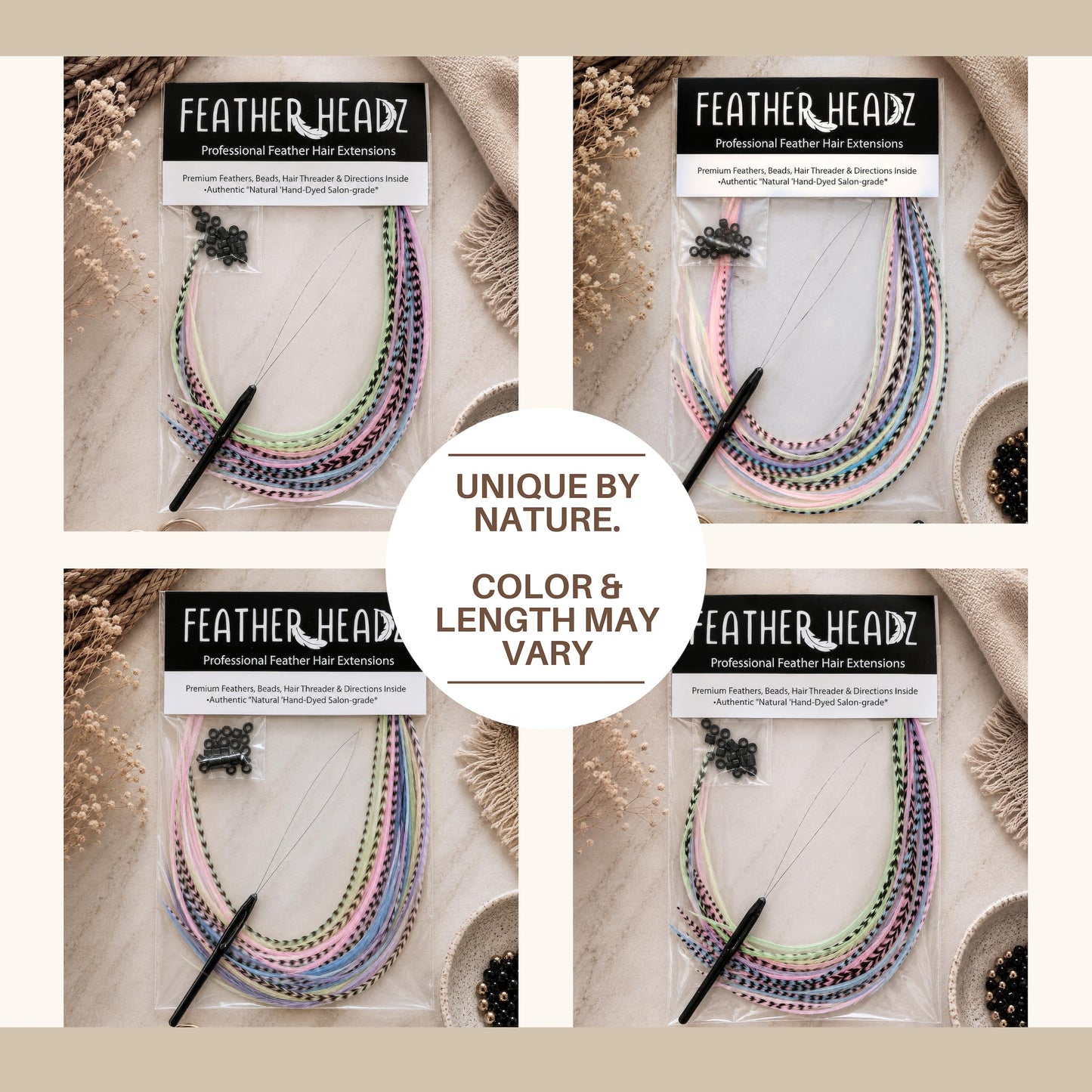 21 Pastels Color Hair Extensions - 9”-14” Long - DIY Rooster Kit with 20 Micro-Link Beads - 100% Real Feathers - Eye-Catching Boho Style (Pastels) Beauty and Personal Care Feather Headz