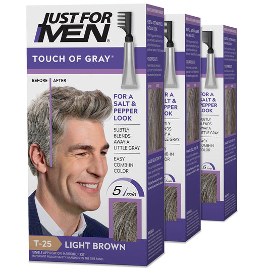 Just For Men Touch of Gray, Mens Hair Color Kit with Comb Applicator for Easy Application, Great for a Salt and Pepper Look - Light Brown, T-25, Pack Beauty & Personal Care Just for Men