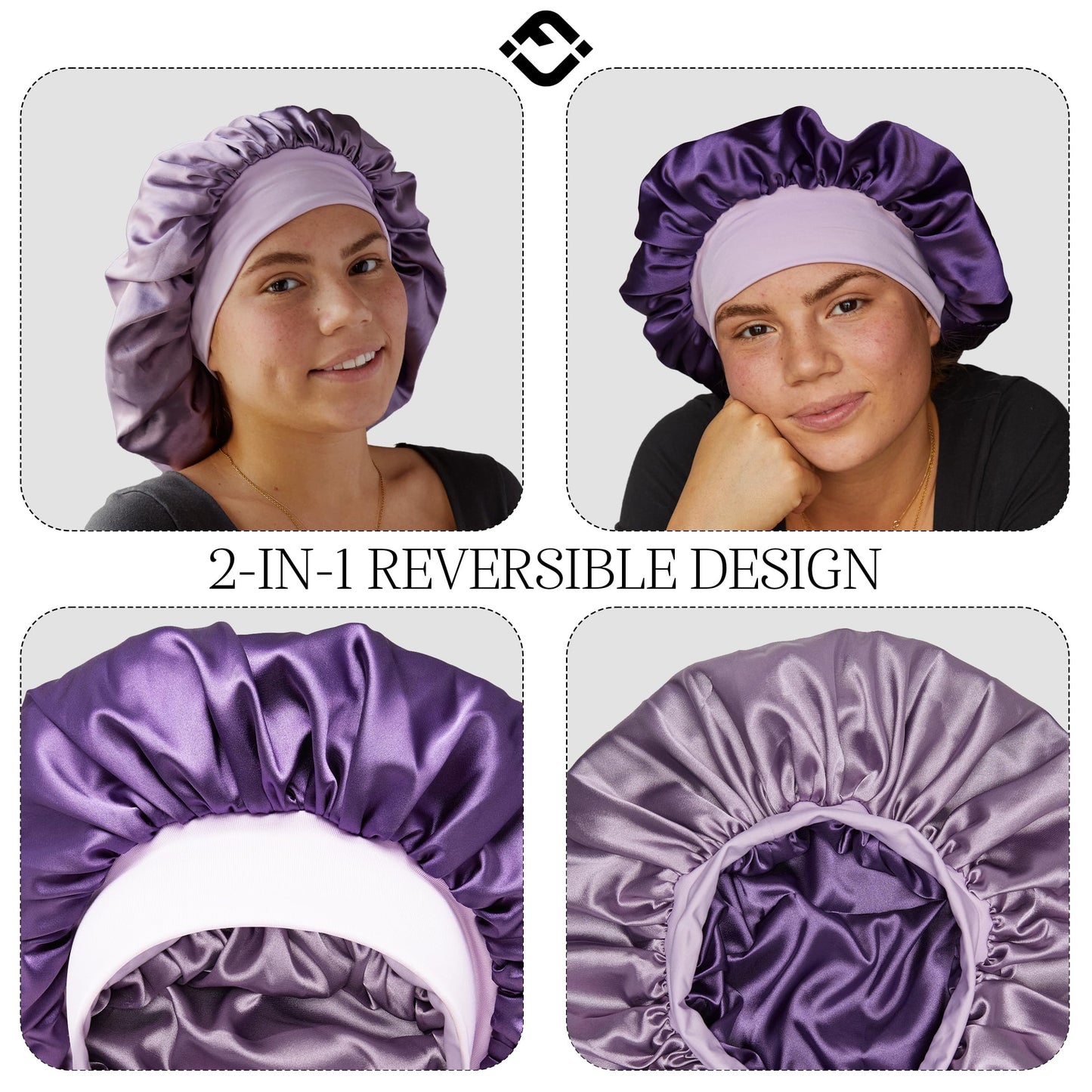 Funky Junque Satin Silk Sleep Bonnet - Double Layer Reversible Hair Wrap for Women, Adjustable Sleep Cap for All Hair Types - Violet/Dark Purple Beauty and Personal Care Funky Junque