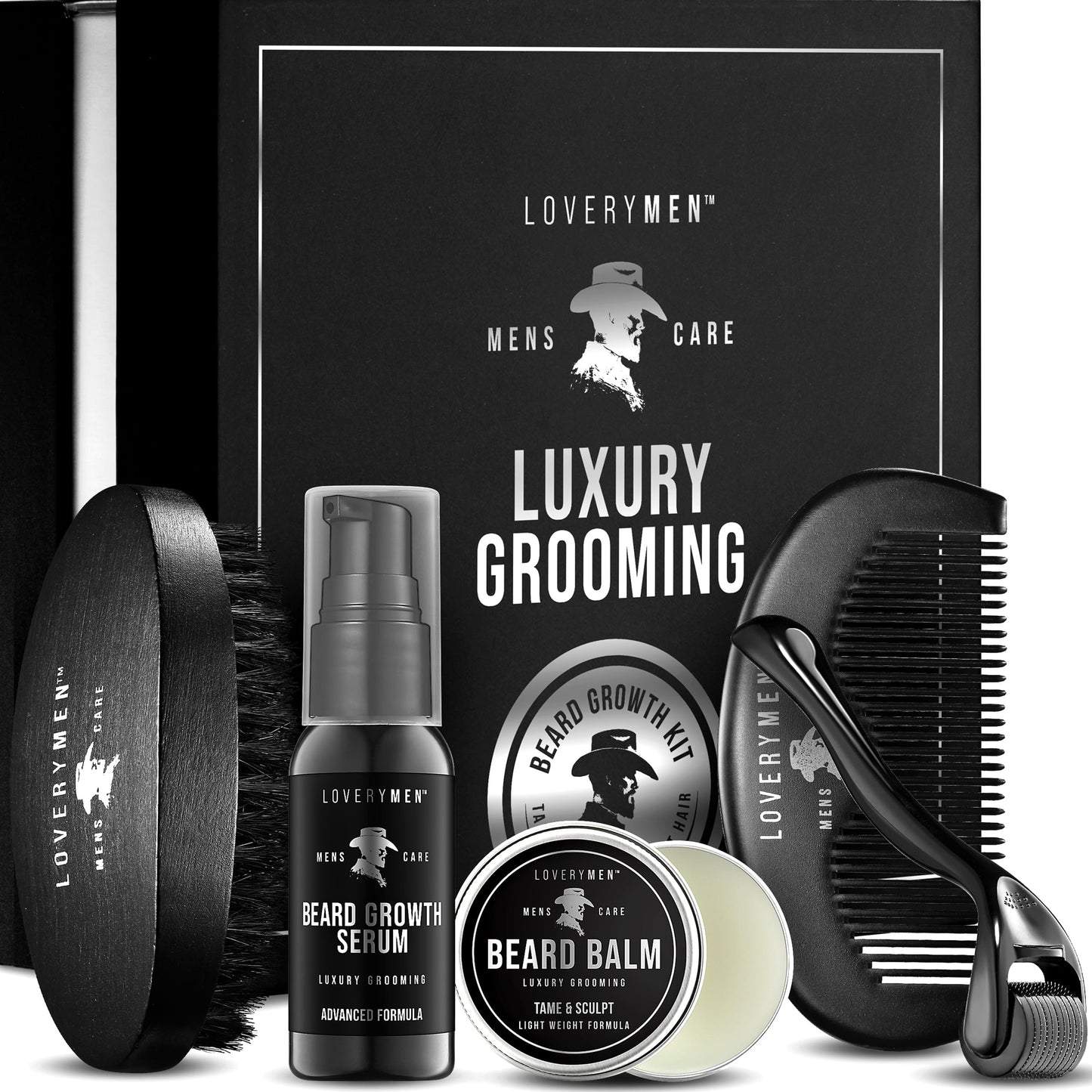 LOVERY Beard Growth Kit - Gifts for Men - Self Care Kit with Beard Serum, Beard Balm, Comb, Beard Brush & More - Mens Gifts for Him, Boyfriend Beauty and Personal Care LOVERY