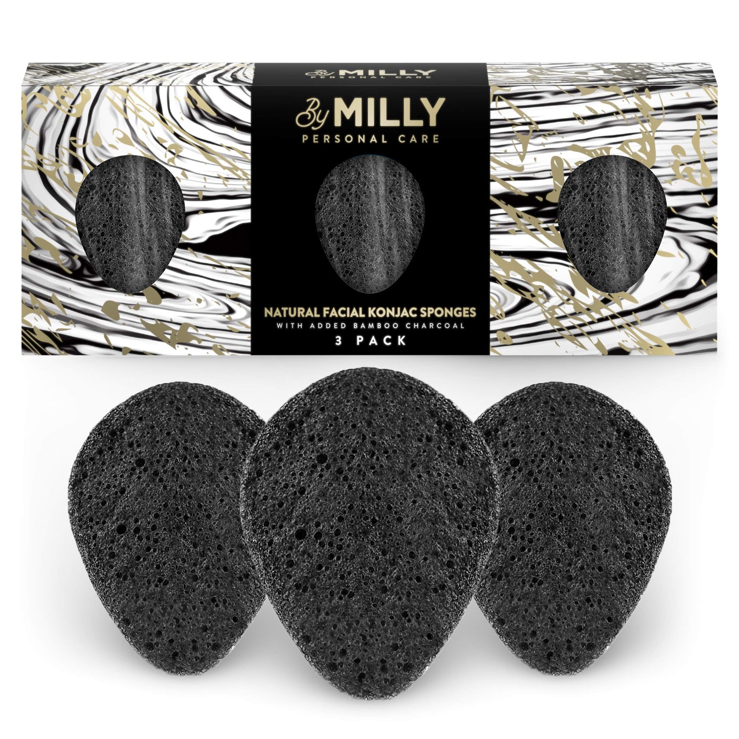 Konjac Sponge for Face | All Natural and Reusable | Konjac Facial Sponge with Activated Bamboo Charcoal | Gentle Exfoliating Sponge for Face | Beauty & Personal Care By MILLY