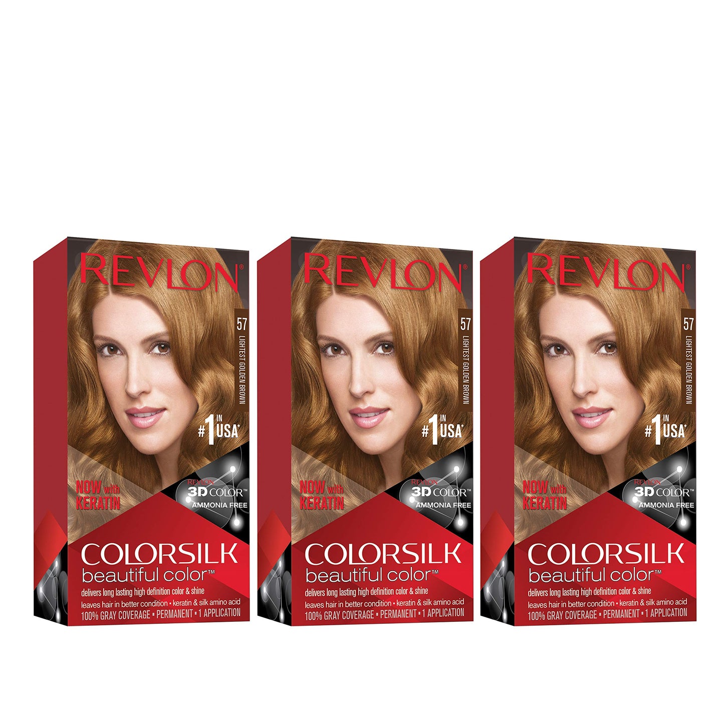 Revlon Permanent Hair Color, Permanent Hair Dye, Colorsilk with 100% Gray Coverage, Ammonia-Free, Keratin and Amino Acids, 57 Lightest Golden Brown Beauty & Personal Care REVLON