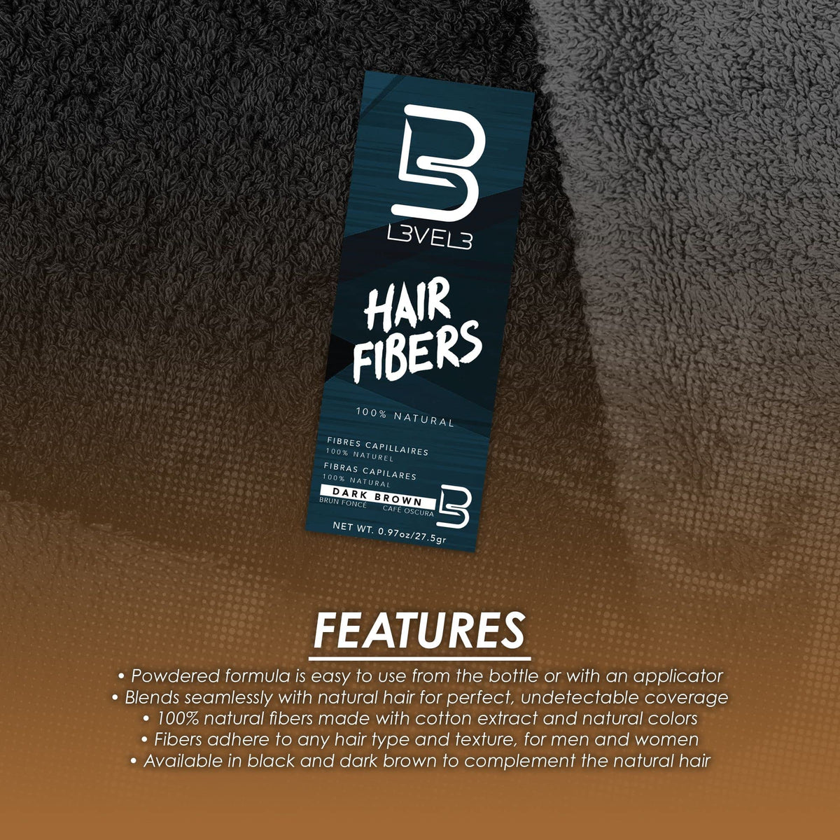 L3 Hair Fibers - Cover Bald Spot or Thinning Hair - Natural Looking Finish - Instant Grey Coverage and Thicker Hair (Brown)