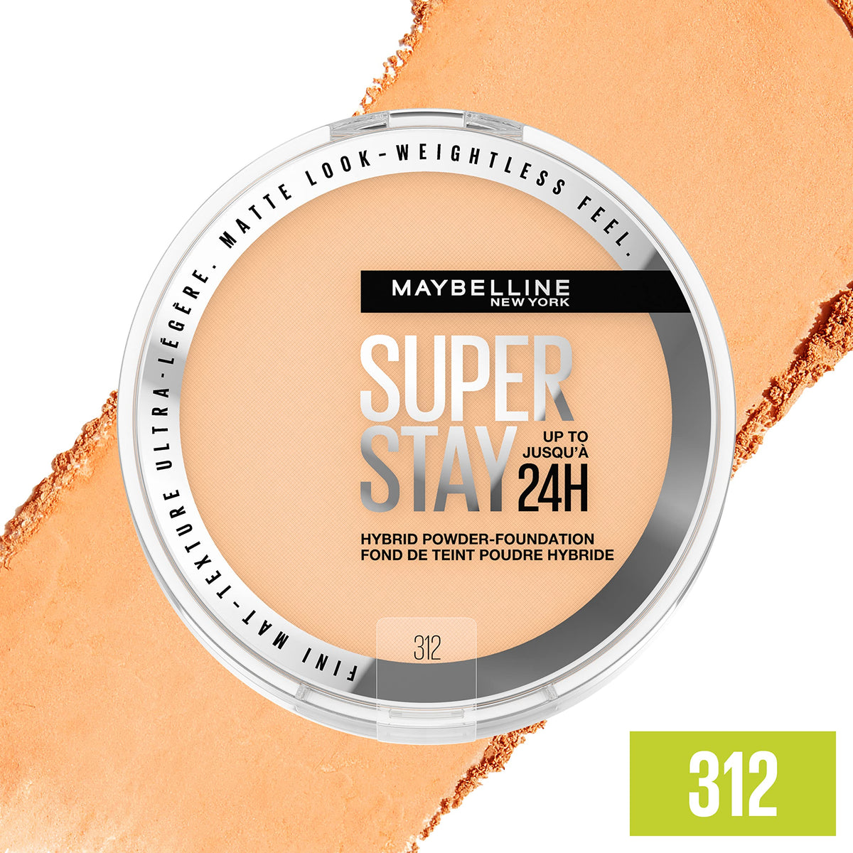 Maybelline Super Stay Up to 24HR Hybrid Powder-Foundation, Medium-to-Full Coverage Makeup, Matte Finish, 312, 1 Count Beauty & Personal Care MAYBELLINE