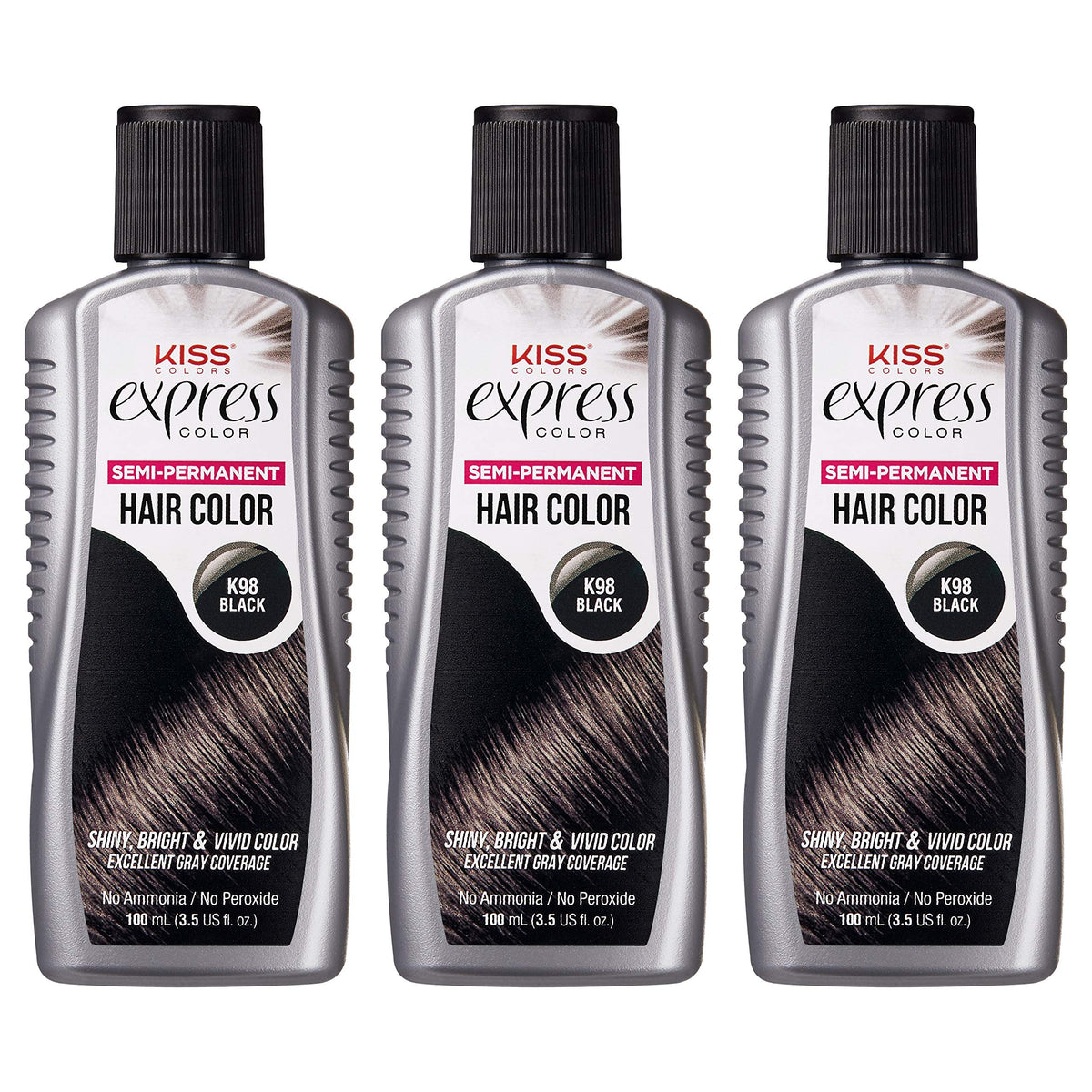 Kiss Express Color #K98 Semi-Permanent Black 3.5 Ounce (103ml) (Pack of 3) Beauty & Personal Care KISS