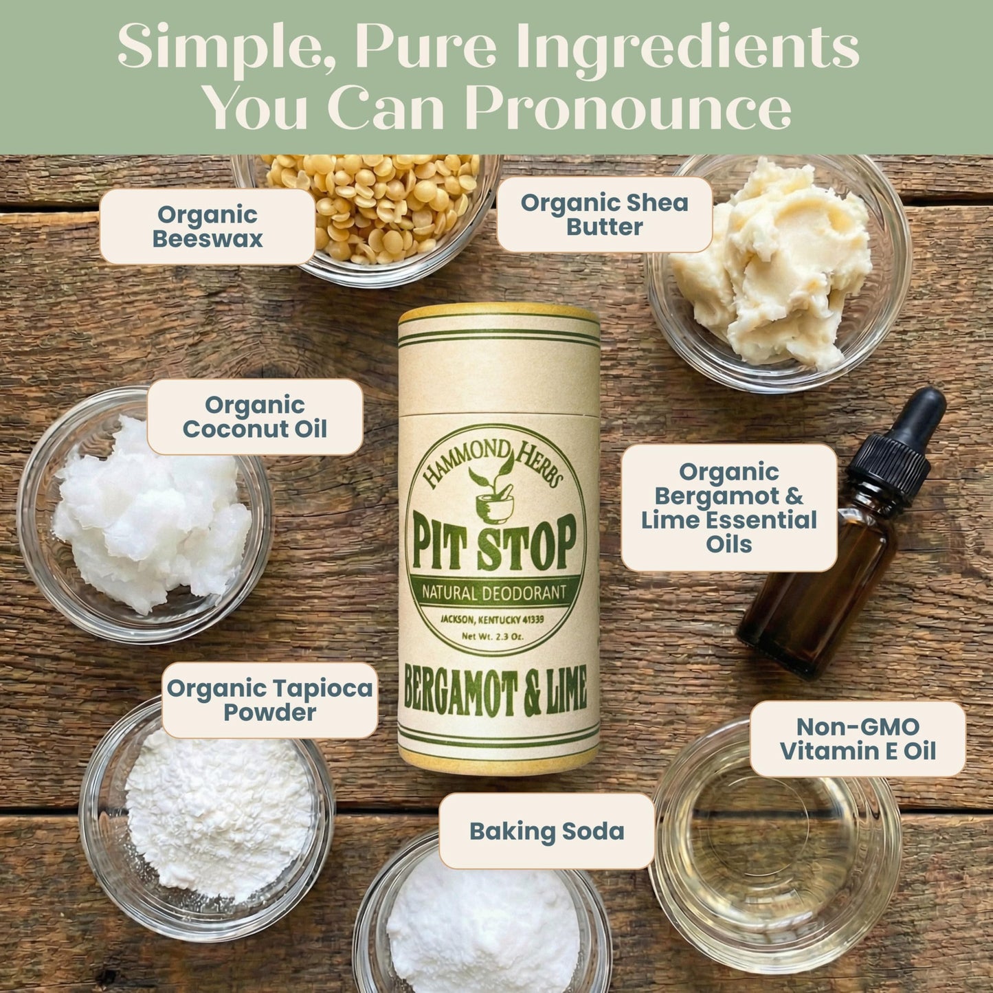 Hammond Herbs - PIT STOP Deodorant - Aluminum-Free, Plastic-Free, All-Natural Odor Control, 3 Pack (Bergamot & Lime) Beauty and Personal Care Hammond Herbs