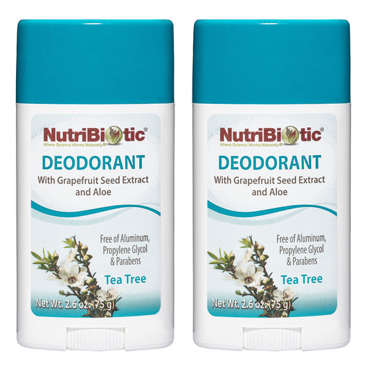 NutriBiotic Deodorant, Tea Tree, 2.6 Ounce Stick Twin Pack - with Witch Hazel, Grapefruit Seed Extract, Aloe, Tea Tree & Peppermint - Vegan & Free Beauty and Personal Care NutriBiotic