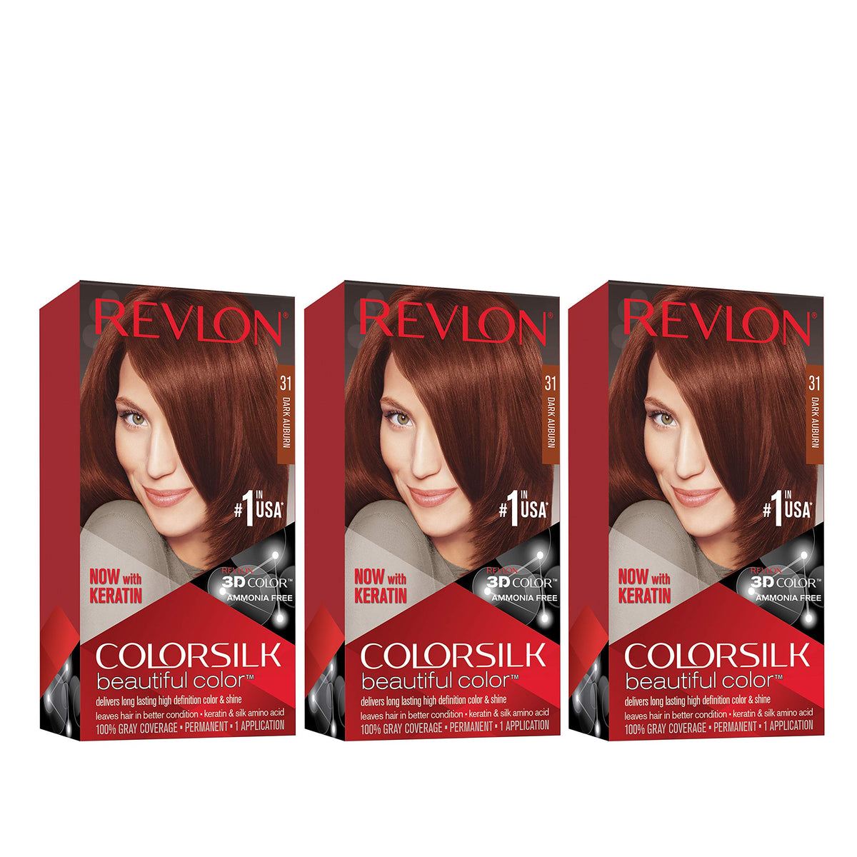 Revlon Permanent Hair Color, Permanent Hair Dye, Colorsilk with 100% Gray Coverage, Ammonia-Free, Keratin and Amino Acids, 31 Dark Auburn, 4.4 Oz Beauty & Personal Care REVLON