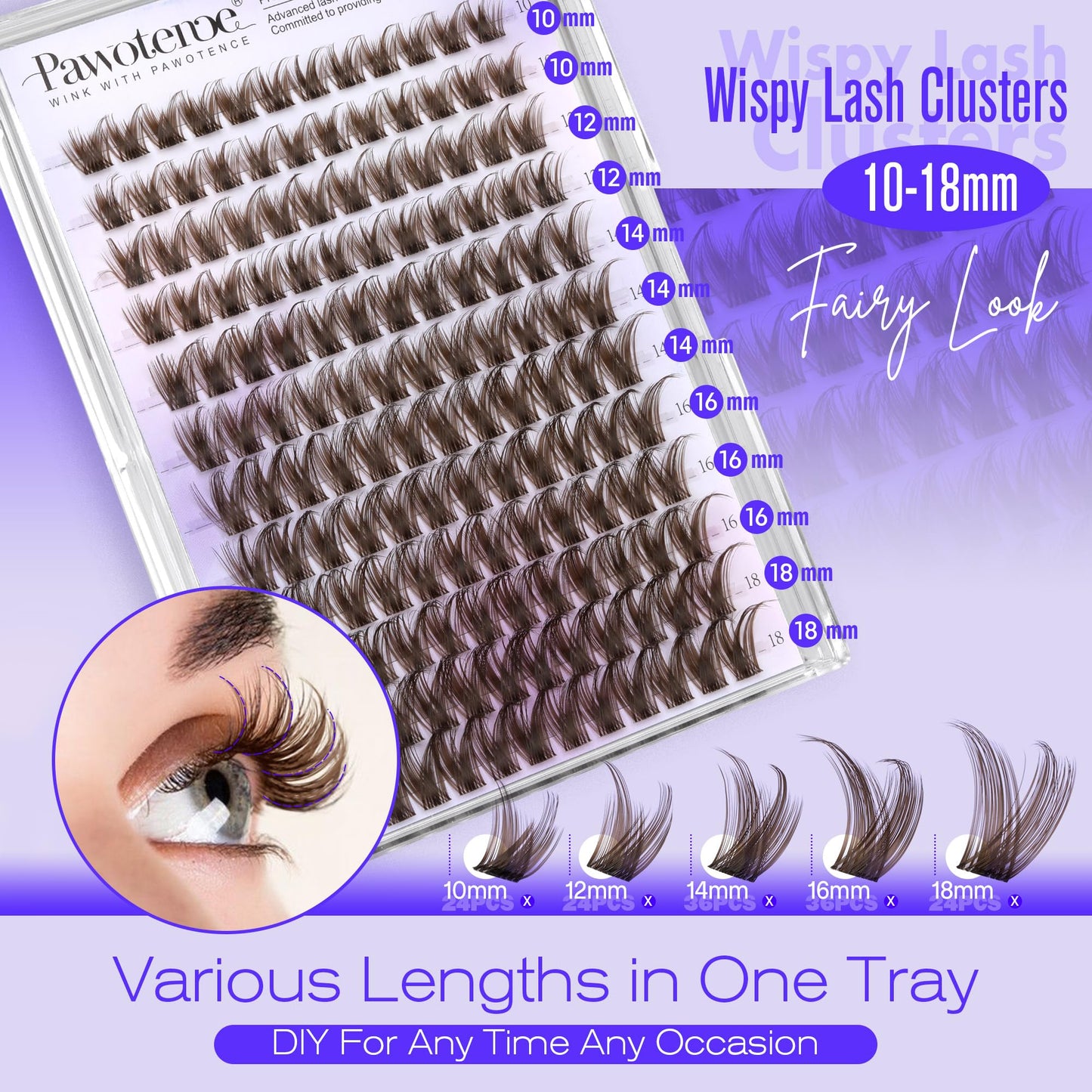 Pawotence Brown Lash Clusters Wispy Cluster Eyelash Extensions 10-18mm Individual Lashes DIY Cluster Lashes Extension Soft Brown Eyelash Clusters Beauty and Personal Care Pawotence