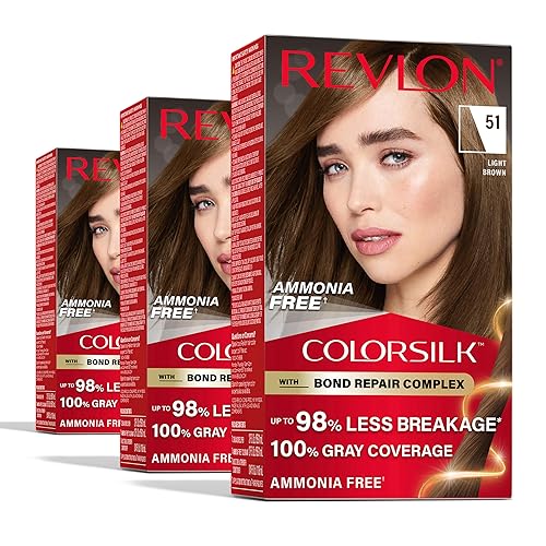 Revlon ColorSilk with Bond Repair Complex, Brown Permanent Hair Color, 100% Gray Coverage, Ammonia Free Hair Dye, Vegan Keratin, 51 Light Brown (Pack Beauty & Personal Care REVLON