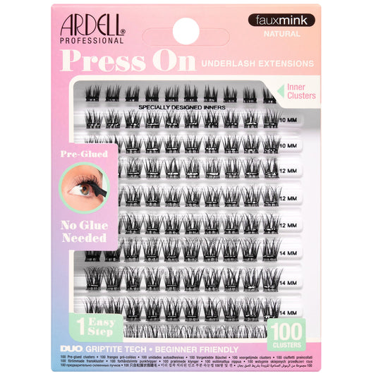 Ardell Press On Lashes Faux Mink Natural - Pre-Glued Underlash Extensions, DIY Lash Clusters, No Glue Needed Cluster Eyelash Extensions, 100 ct