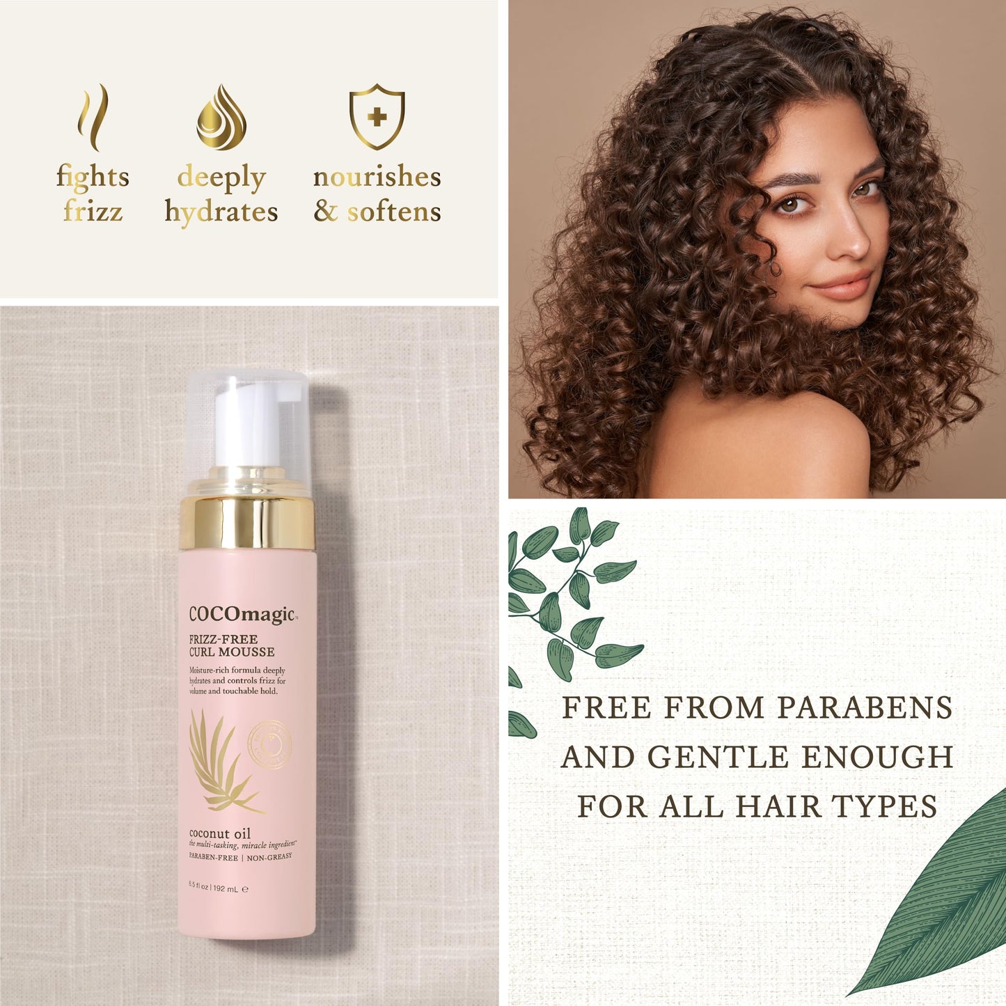 Cocomagic Frizz-Free Curl Mousse with Coconut Oil | Defines & Controls Curls with Soft Hold & Hydration | Non-Greasy, Paraben-Free, Gentle for All Beauty & Personal Care Cocomagic
