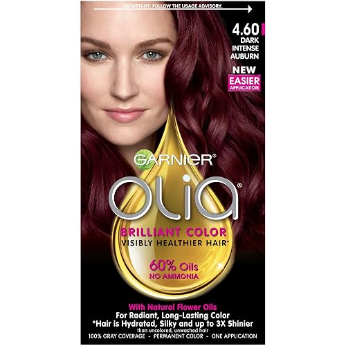 Garnier Olia Ammonia-Free Brilliant Color Oil-Rich Permanent Hair Color, 4.60 Dark Intense Auburn (Pack of 1) Red Hair Dye Beauty & Personal Care Garnier
