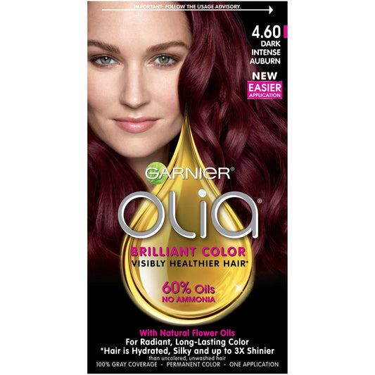 Garnier Olia Ammonia-Free Brilliant Color Oil-Rich Permanent Hair Color, 4.60 Dark Intense Auburn (Pack of 1) Red Hair Dye Beauty & Personal Care Garnier