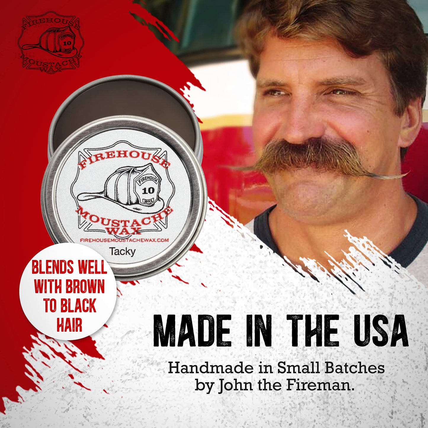 Firehouse Moustache Wax - Made in USA - for Beard & Mustache Shaping - All-Weather, Naturally Scented and Colored Beard Wax (WACKY TACKY, 1 Ounce Tin) Beauty and Personal Care Firehouse Moustache Wax