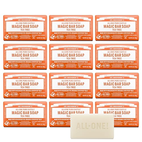 Dr. Bronner's Pure-Castile Magic Bar Soap - Tea Tree, Made with Regenerative Organic Certified Oils, For Face, Body & Hair, Gentle, Vegan, Non-GMO Beauty & Personal Care Dr. Bronner's