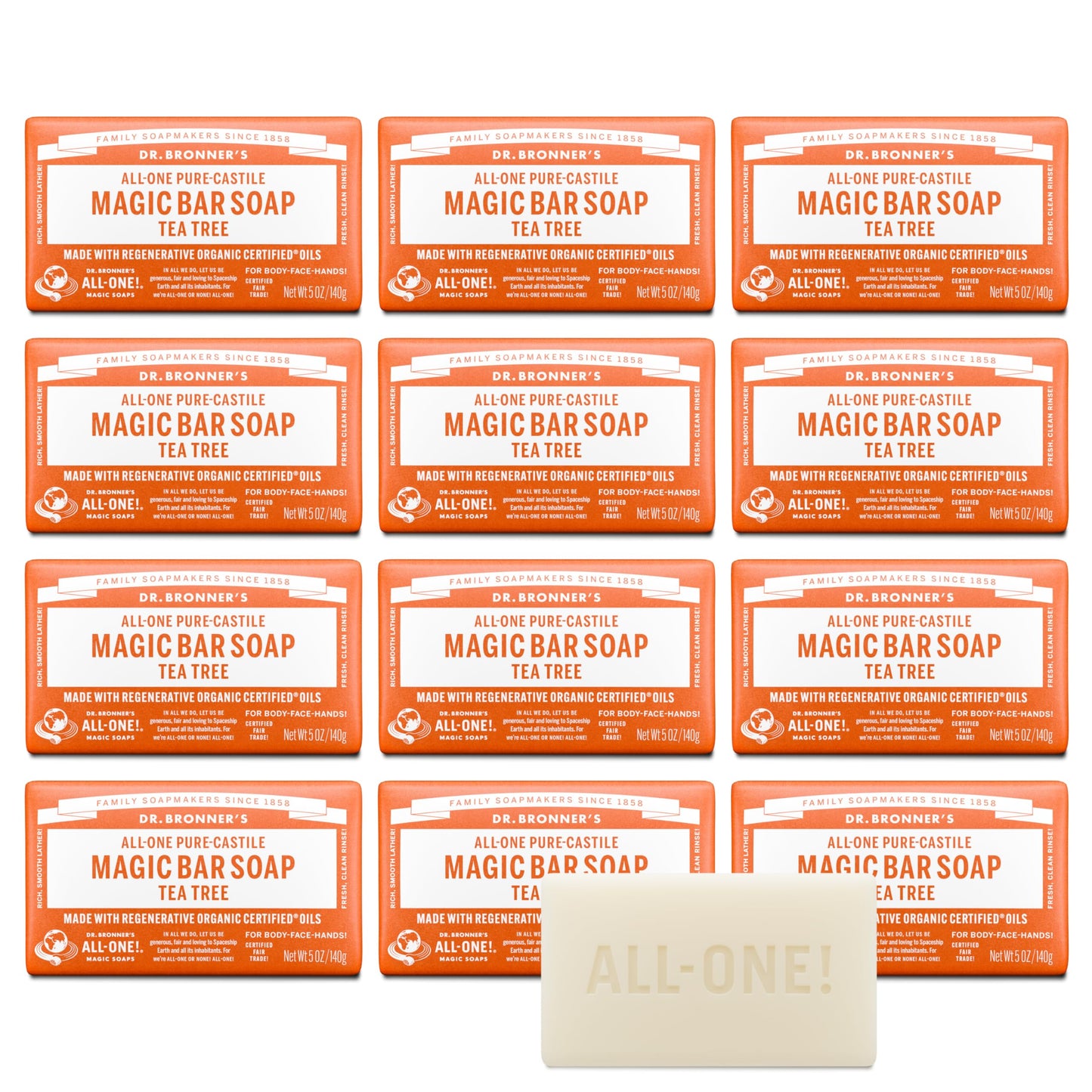Dr. Bronner's Pure-Castile Magic Bar Soap - Tea Tree, Made with Regenerative Organic Certified Oils, For Face, Body & Hair, Gentle, Vegan, Non-GMO Beauty & Personal Care Dr. Bronner's