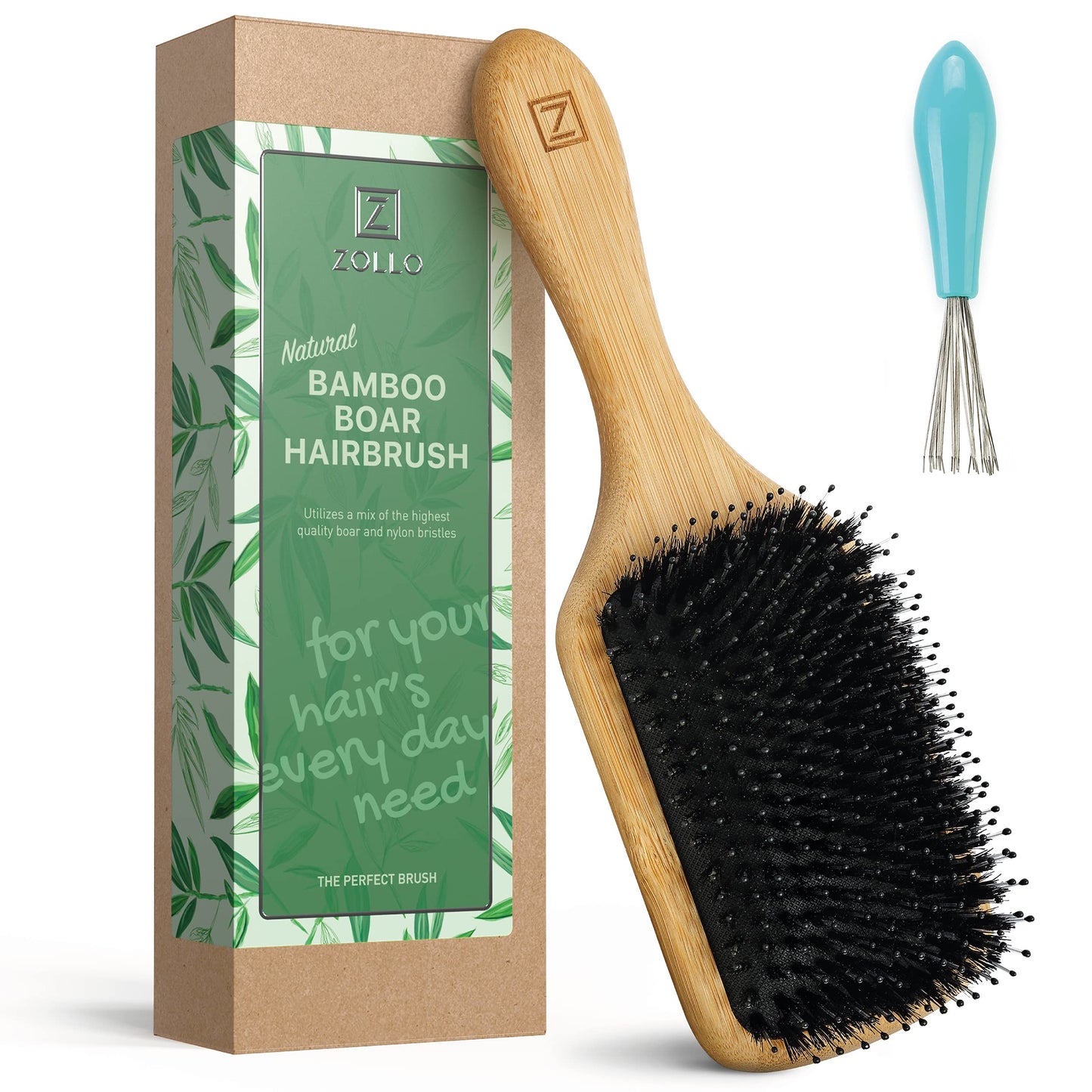 Natural Boar Bristle Hair Brush for Women, Men, Kids; Dry and Wet Detangling Hair Brush Gently Enhances Shine, Smooths Frizz and Prevents Breakage Beauty & Personal Care Zollo