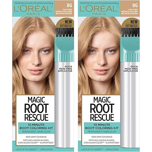 L'Oreal Paris Magic Root Rescue 10 Minute Root Hair Coloring Kit, Permanent Hair Color with Quick Precision Applicator, 100% Gray Coverage, 8G Medium Beauty & Personal Care L'Oreal Paris