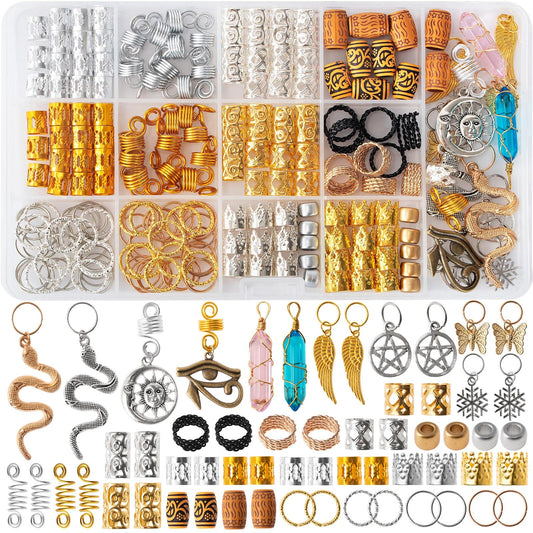 200pcs Hair Beads Jewelry, Dreadlocks Gem Crystal Charms, Metal Coils Rings, Gold And Silver Pendants,Braid Cuffs,Clips,Loc Tube Bead Braid Beauty & Personal Care Vaikby